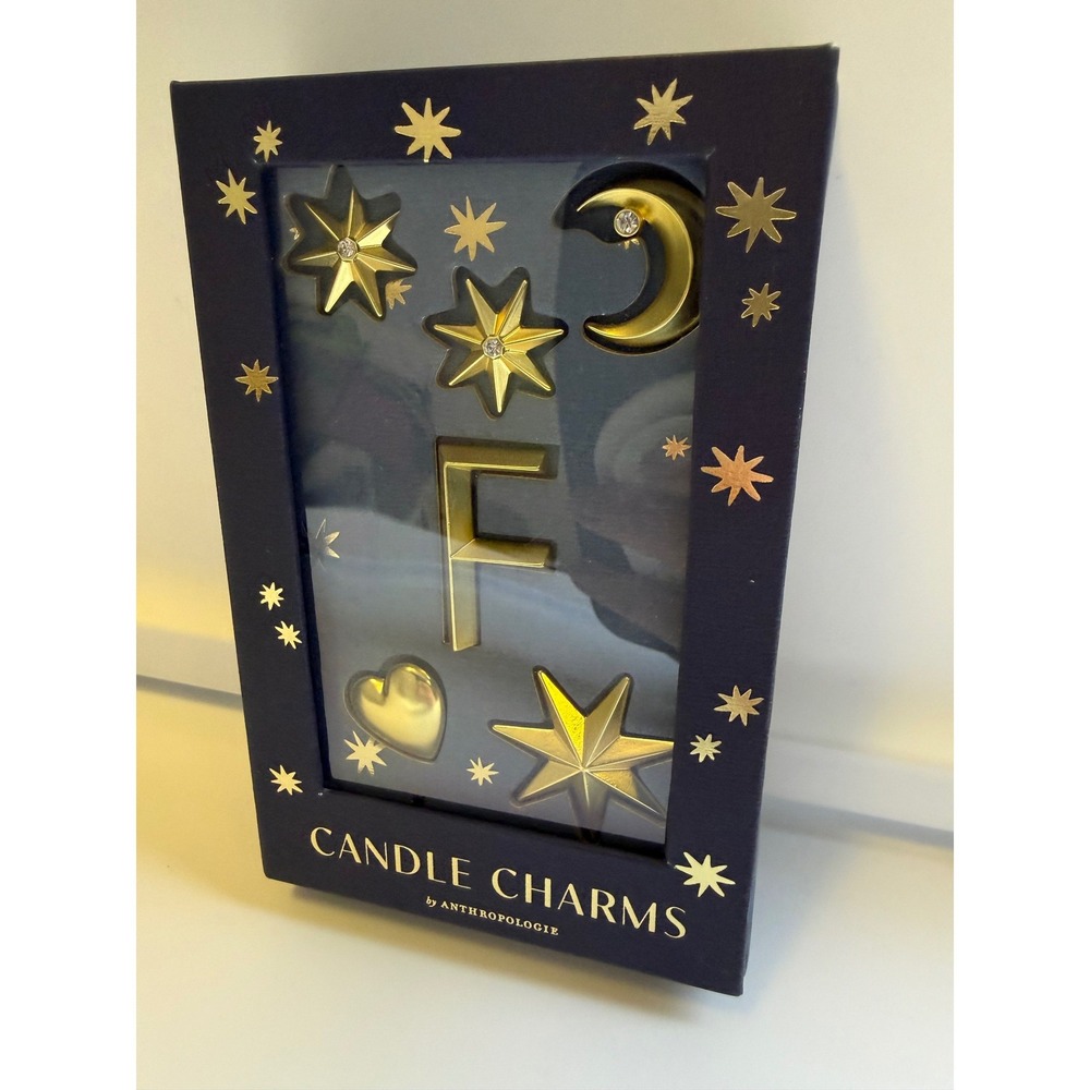 Anthropologie Monogram Candle Charms Gold Letter F New in Box stars moon Gift